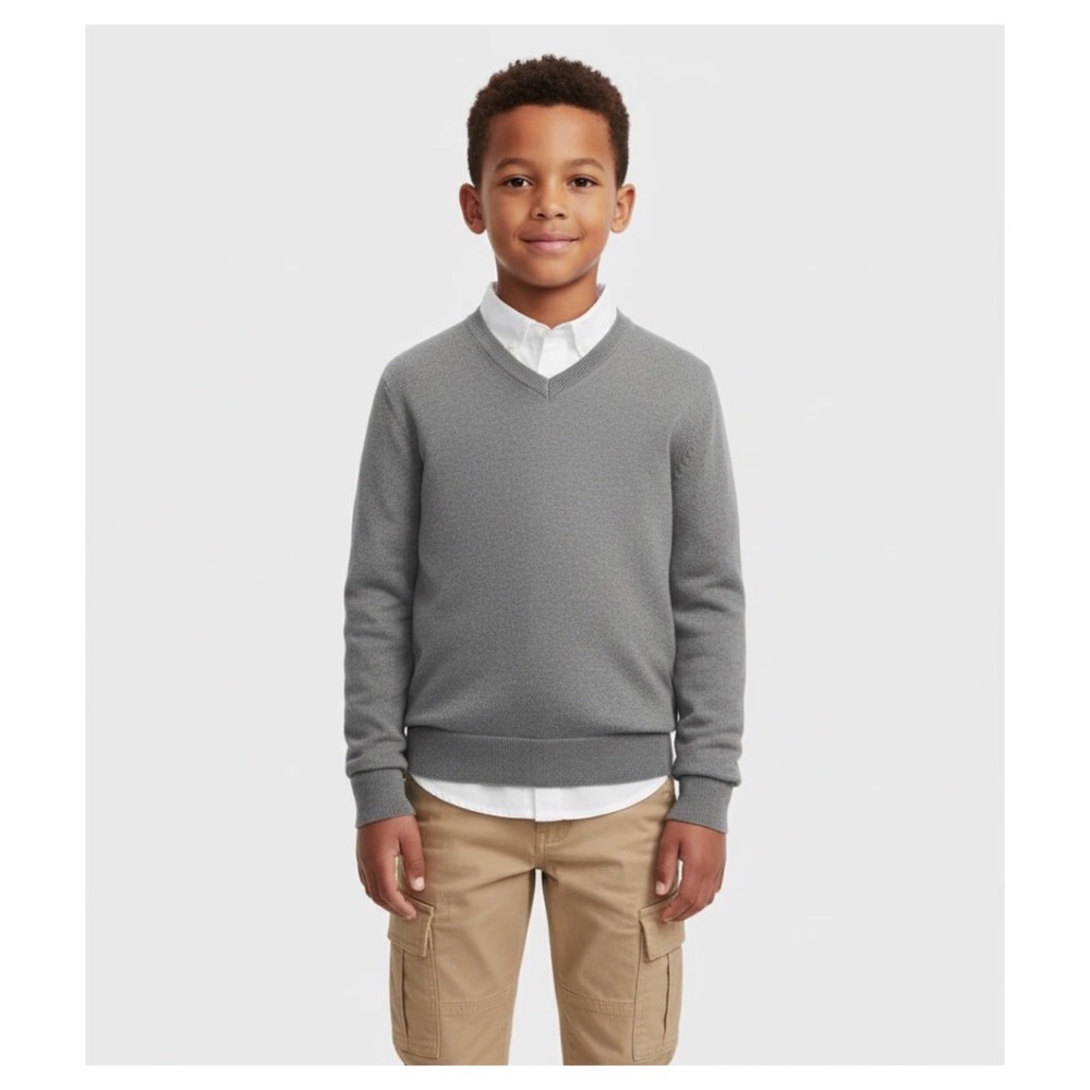 Kids Organic Cotton V-neck Sweater | Grey | S